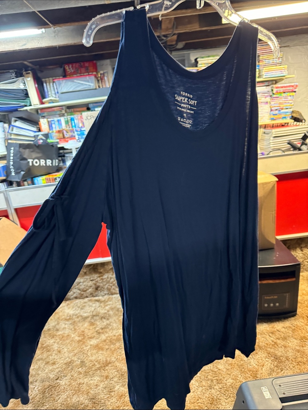 Torrid Navy Cold Shoulder Long Sleeve Top